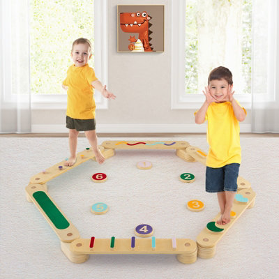 Costway Montessori Balance Beam Set Wooden Balance Boards Indoor Gift Toy Set - 8
