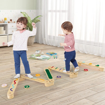 Costway Montessori Balance Beam Set Wooden Balance Boards Indoor Gift Toy Set - 9