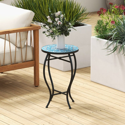 Costway Mosaic Outdoor Side Table Round End Table Weather Resistant ...