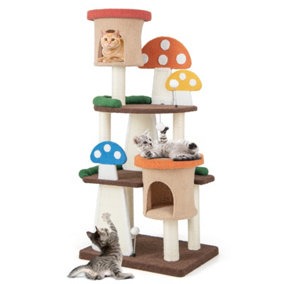 Costway Multi-Layer Cat Tree Mushroom Cat Tower w/ 2 Condos & Sisal Posts