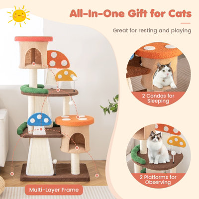 Mushroom Cat Tree 140cm Cat Tree Tower Kitty Sisal Scratching Post