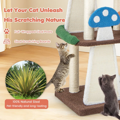 Costway Multi-Layer Cat Tree Mushroom Cat Tower w/ 2 Condos & Sisal Posts