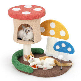 Costway Mushroom Cat Tower 4-In-1 Wooden Cat Tree Activity Center Climbing Stand w/ Condo