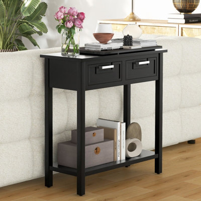 Costway Narrow Console Table Accent Sofa Table Entryway w/ 2 Drawers & Shelf