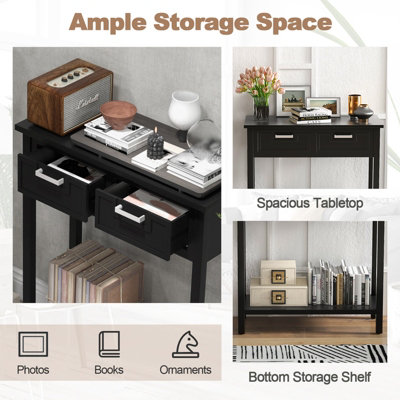 Costway Narrow Console Table Accent Sofa Table Entryway w/ 2 Drawers & Shelf