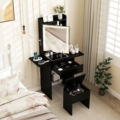 black colour dressing table Caryol Vanity Table with LED Mirror Lights for Bedroom at Ouch Cart main image 0