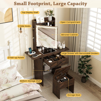 COSTWAY Narrow Vanity Table with Lights Compact Makeup Dressing Table ...