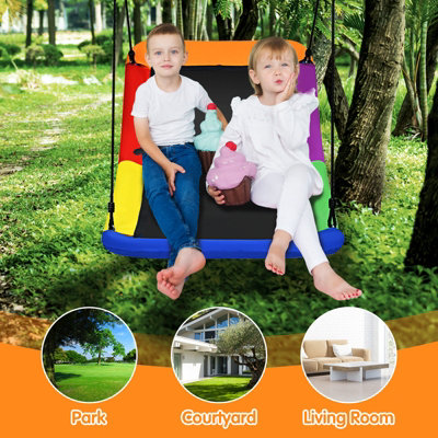Costway Nest Swing Square Kids Swings Adjustable Hanging Ropes Outdoor ...