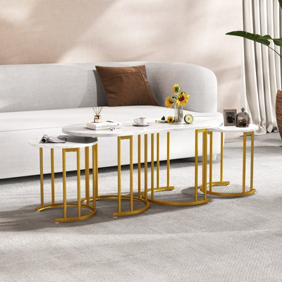 COSTWAY Nesting Coffee Table Set of 3 Stacking Side Tables w/ Faux ...