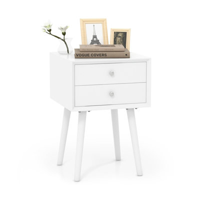 Costway 2 drawers nightstand contemporary vintage 2024 bedside table solid wood end table