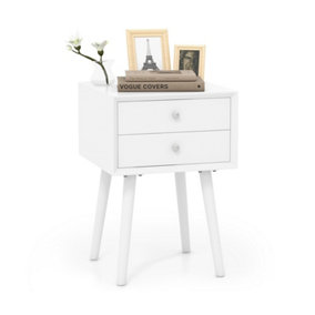 Costway Night Stand Cabinet Bedside Table with 2 Drawers Solid Wood Legs