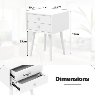 Costway 2 drawers nightstand contemporary vintage 2024 bedside table solid wood end table