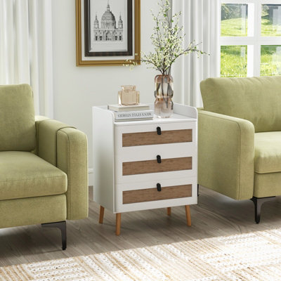 Costway Nightstand Bedside End Sofa Table With 3 Rattan Drawer For ...