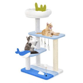 Costway Ocean-themed Cat Tree 3-level Cat Tower w/ Sisal Covered Scratching Posts Cat Activity Center