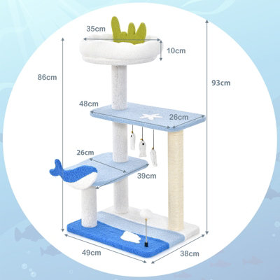 Costway Ocean-themed Cat Tree 3-level Cat Tower w/ Sisal Covered Scratching Posts Cat Activity Center