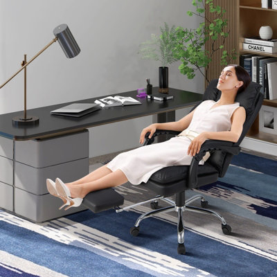 Costway Office Desk Chair Ergonomic Padded Reclining Chair W/Retractable Footrest