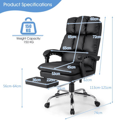 Costway Office Desk Chair Ergonomic Padded Reclining Chair W/Retractable Footrest