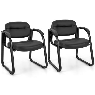 COSTWAY Office Guest Chair Set of 2 Reception Chairs with Padded Armrests