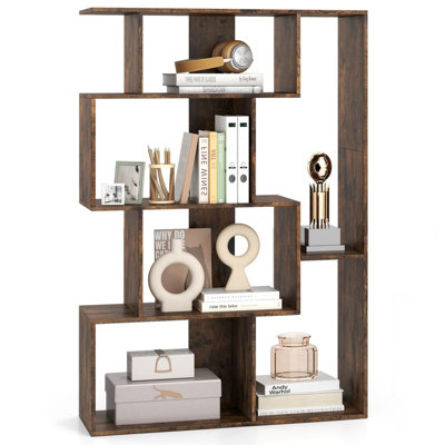 COSTWAY Open-back Geometric Bookshelf Home 6-Cube Large Bookcase-Cafe