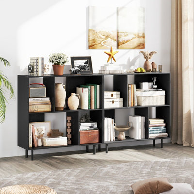 COSTWAY Open Shelf Bookcase Modern 4-Cube Bookshelf Freestanding Book ...