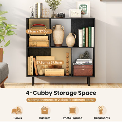 COSTWAY Open Shelf Bookcase Modern 4-Cube Bookshelf Freestanding Book ...