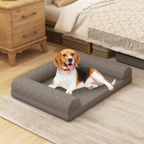 Costway Orthopedic Dog Bed Medium Small Dogs Egg-Foam Dog Crate Bed w/ 3-Side Bolster