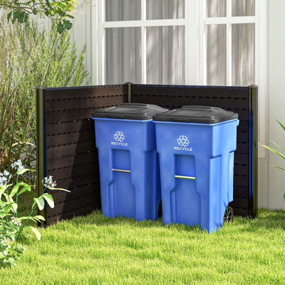 Costway Outdoor 2 HDPE Fence Panels 120 x 115 cm Privacy Fence Screen w/ 5 Ground Stakes - 4