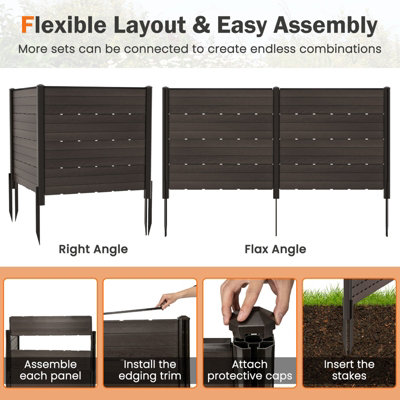Costway Outdoor 2 HDPE Fence Panels 120 x 115 cm Privacy Fence Screen w/ 5 Ground Stakes - 7