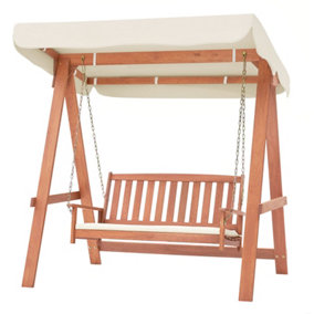 Costway Outdoor 2-Seat Swing Bench Patio Wood Porch Swing w/ Canopy & Cushions