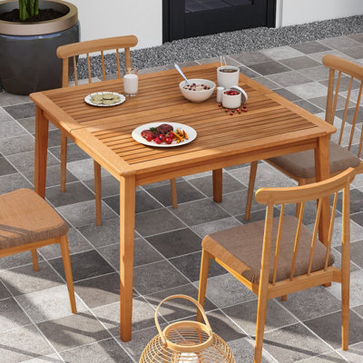 COSTWAY Outdoor Acacia Wood Dining Table 100 x 100cm Patio Bistro Table with Umbrella Hole