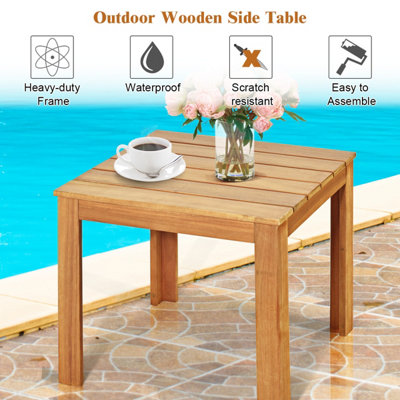 Costway Outdoor Acacia Wood Side Table Patio Square End Table w/ Oil Finished - 5