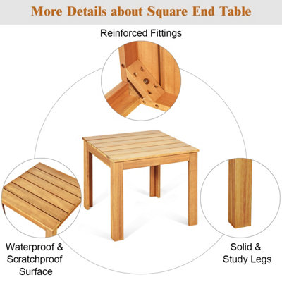 Costway Outdoor Acacia Wood Side Table Patio Square End Table w/ Oil Finished - 6