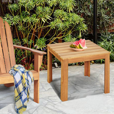 Costway Outdoor Acacia Wood Side Table Patio Square End Table w/ Oil Finished - 7