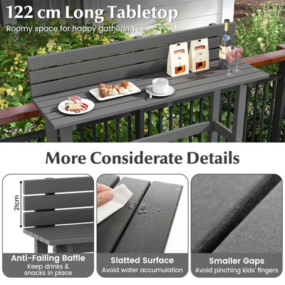 Costway Outdoor Bar Table 122cm Patio Pub Height Table Narrow Dining Table All Weather