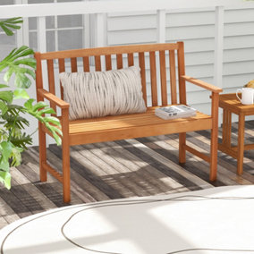 Costway Outdoor Bench Eucalyptus Wood Frame Patio Bench Slatted Loveseat Chair