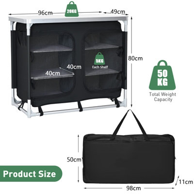 Costway Outdoor Camping Cooking Table Storage Organizer Portable Aluminum BBQ Table