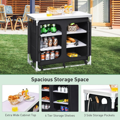Costway Outdoor Camping Cooking Table Storage Organizer Portable Aluminum BBQ Table - 3