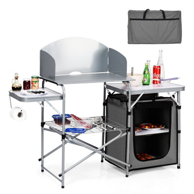 Costway Folding Portable Aluminum Camping Grill Table W/ Storage