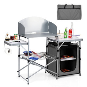 Costway Outdoor Camping Table with Storage Lightweight & Portable Grill Table