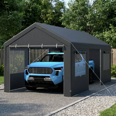 COSTWAY Outdoor Carport 586 x 305 cm Car Canopy with Roll-Up Ventilated ...