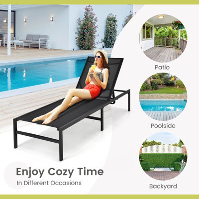 Costway Outdoor Chaise Lounge Sun Lounger Recliner Chair w/ 6 Positions Backrest