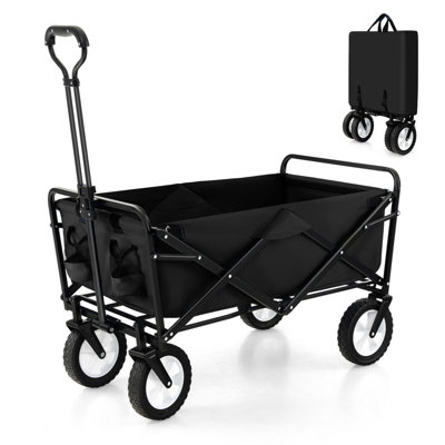 Folding Wagon Cart, 176 Lbs Load, Outdoor Utility Collapsible Wagon W/ Adjustable Handle & Universal Wheels, Portable For Camping, Grocery, Beach, Orange & Gray | High Quality & Durable | DIY Ireland