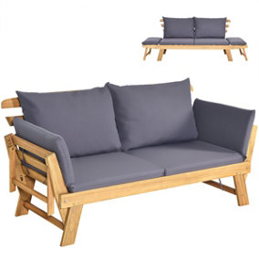 Costway Outdoor Daybed Patio Convertible Couch Sofa Bed Wood Folding Chaise Lounge Bench