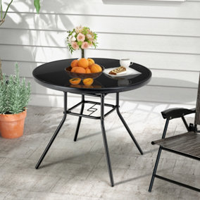 Costway Outdoor Dining Table Patio Round Tempered Glass Table with 35mm Umbrella Hole