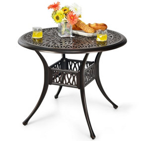 Costway Outdoor Dining Table Round Cast Aluminum Patio Bistro Table w/ Umbrella Hole