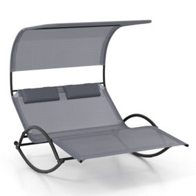 COSTWAY Outdoor Double Chaise Rocker Rocking Daybed Sun Lounger w/ Canopy