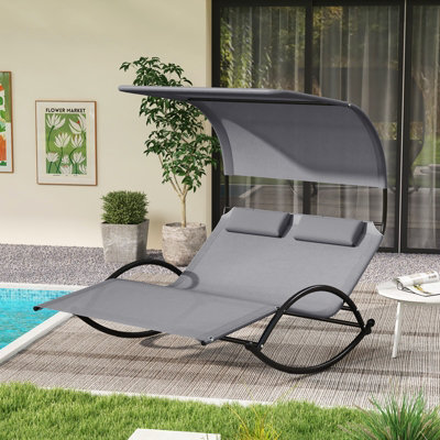 COSTWAY Outdoor Double Chaise Rocker Rocking Daybed Sun Lounger w/ Canopy