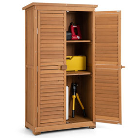 Costway Outdoor Fir Wood Storage Shed Garden Tool Cabinet Locker Tall Vertical Organizer