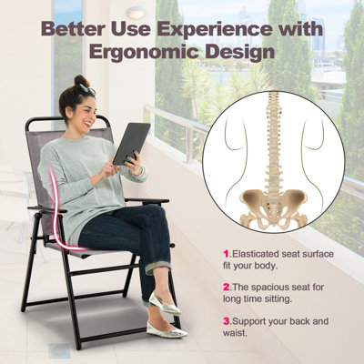 Costway Outdoor Folding Chairs Set of 2 Lightweight High Back Chairs w/ Armrests - 4