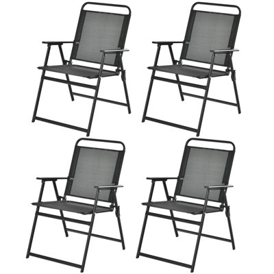 Costway Outdoor Folding Chairs Set of 4 wih Breathable Seat & Cozy Armrests Heavy-Duty Metal Frame